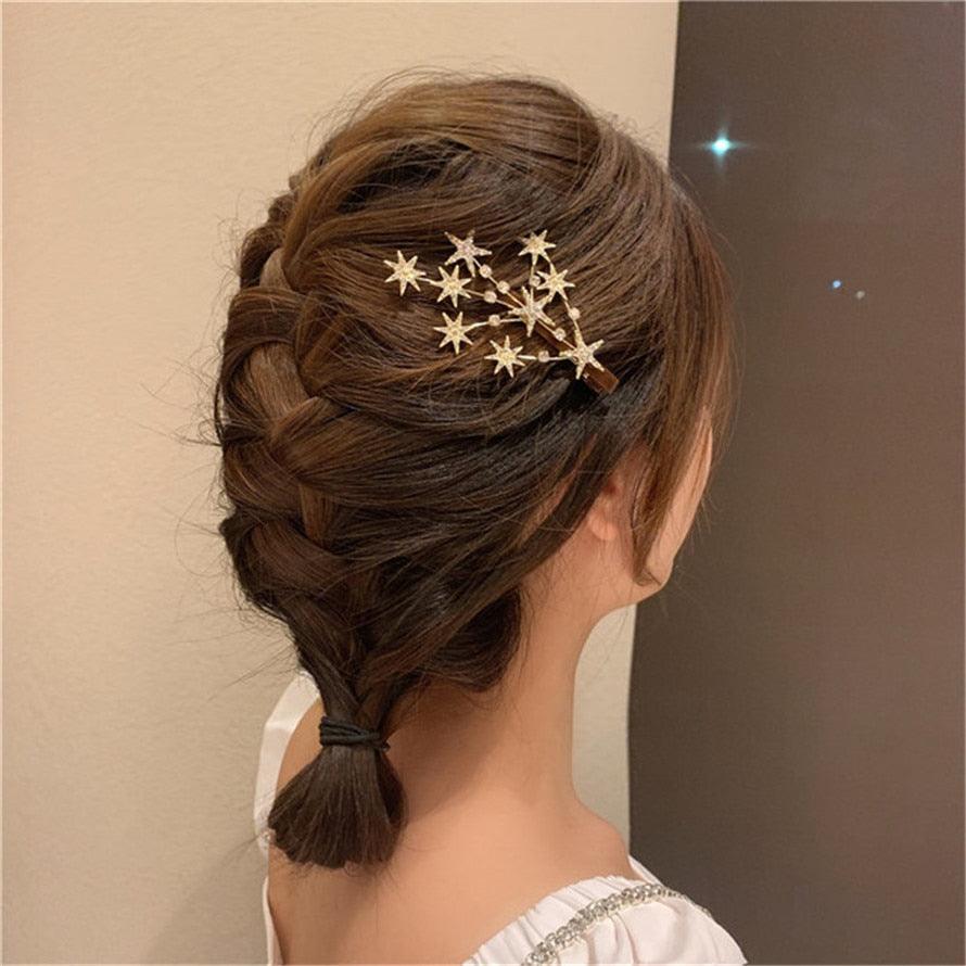 New Women Luxury Elegant Shining Full Stars Silver Gold Hair Clips Sweet Hair Ornament Headband Hairpin Fashion Hair Accessories For Women