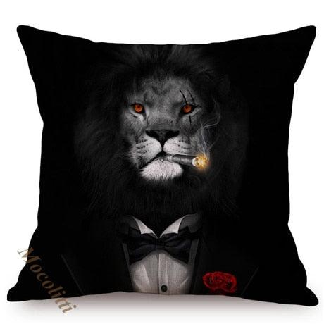 Nordic Art Posters Style Pillow Covers Decorative Cushion Cover Zebra Giraffe Elephant Horse Fashion Animal Wearing Hat Sofa Throw Pillow Case