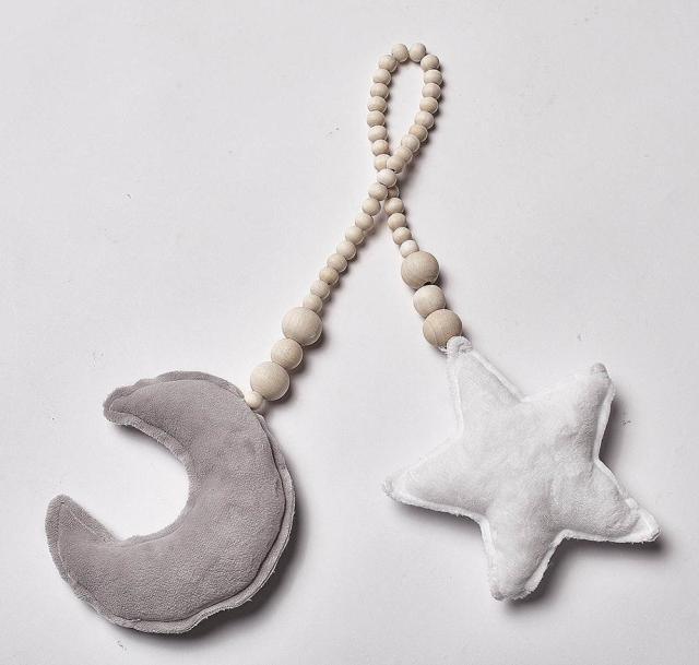 Nordic Wooden Beads Mobile Hanging Ornament Double Star Moon Nursery Bed Ornament For Kids Room Decoration Baby Shower Felt Nursery Ceiling Decoration For Girls/Boys Baby Crib Tent Hanging Pendant Wall Decor Photography Props