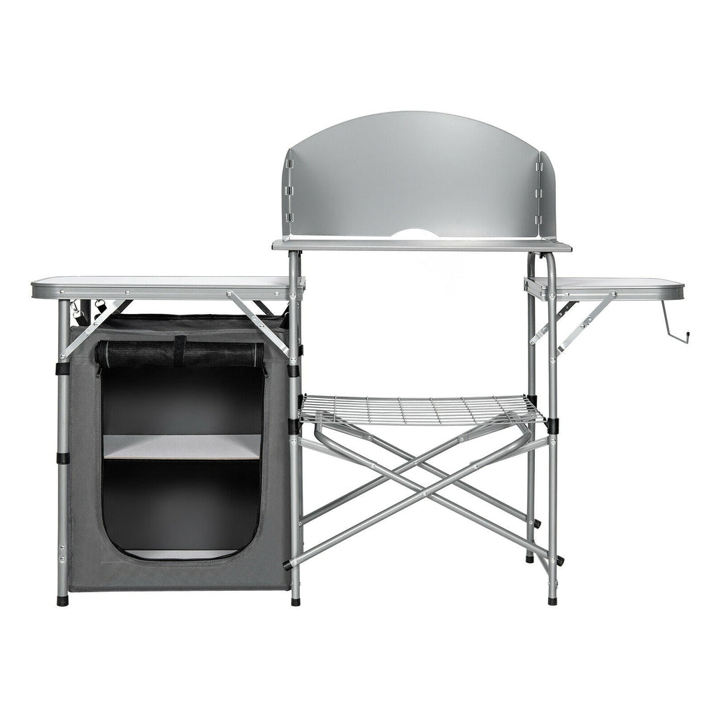 Foldable Outdoor BBQ Portable Grilling Table With Windscreen Bag