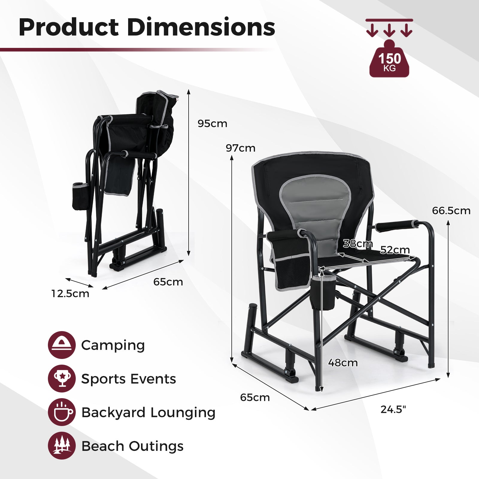 Outdoor Rocker Camping Chair with Dual Springs and Padded Back