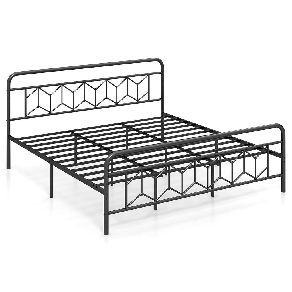 Platform Bed with High Headboard and Snap Lock Metal Slats
