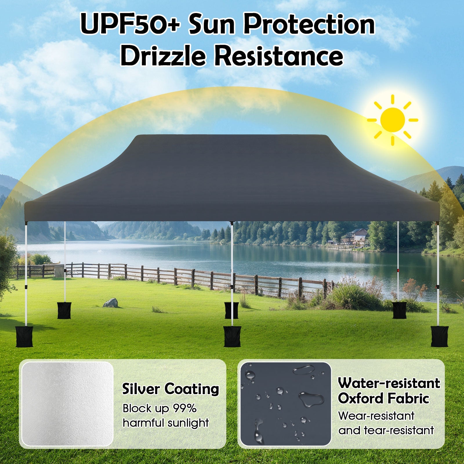 10 X 20 FT Pop up Canopy Tent Foldable Portable Outdoor Gazebo with Carry Bag-Blue