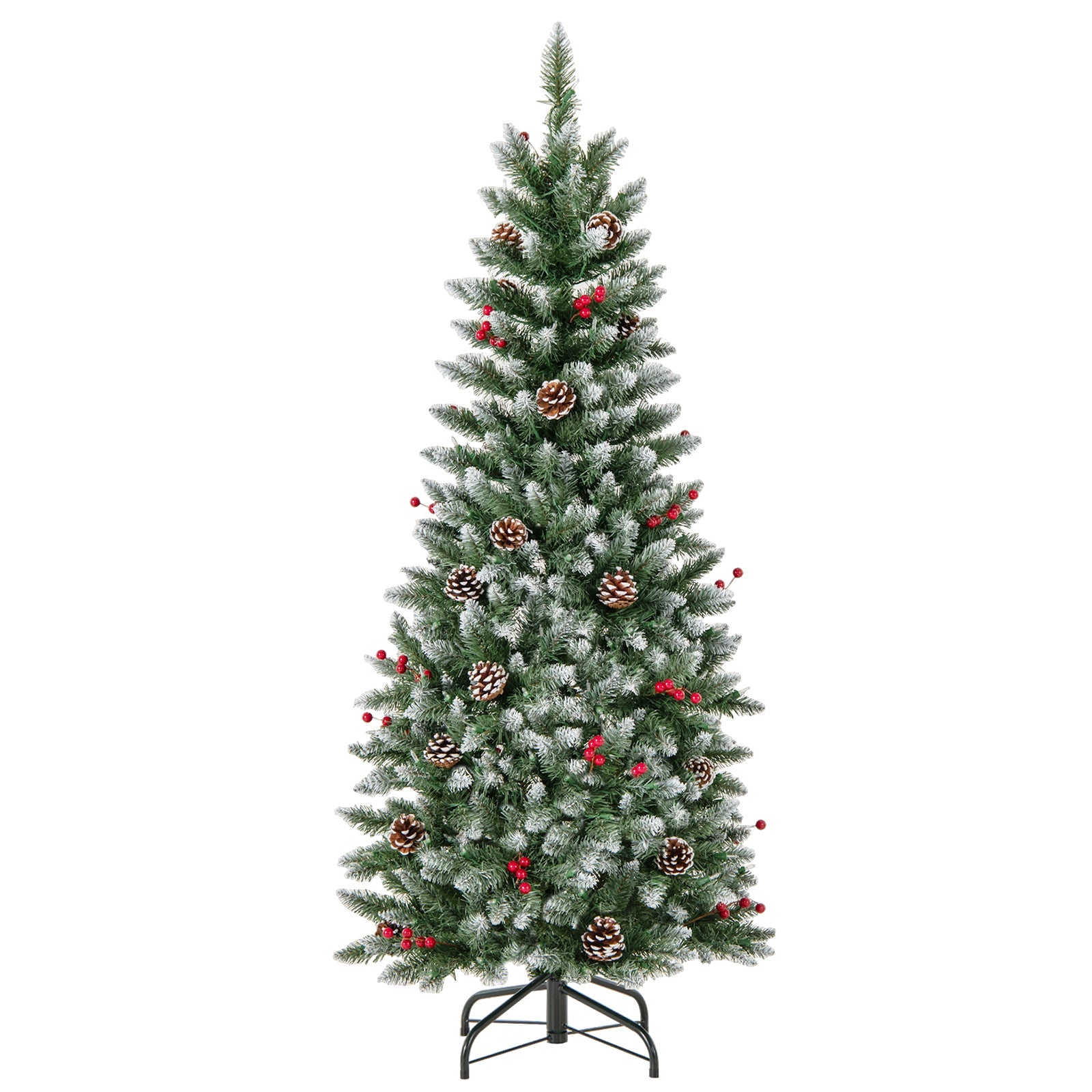 Pre-lit Artificial Pencil Christmas Tree with Pine Cones and Red Berries