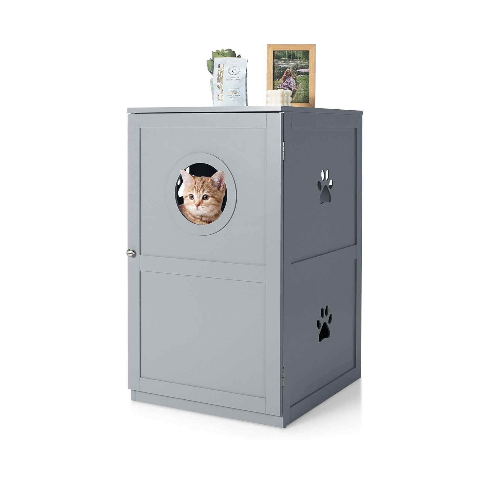 2-tier Litter Hidden Cat House With Anti-toppling Device