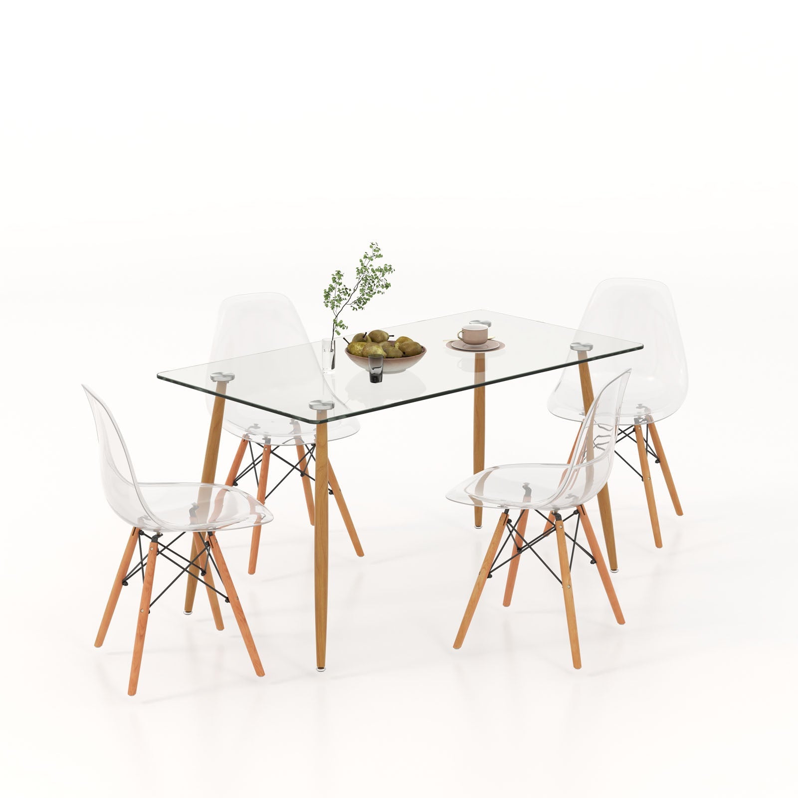 5 Pieces Rectangle Dining Table Set with 51 Inch Glass Tabletop