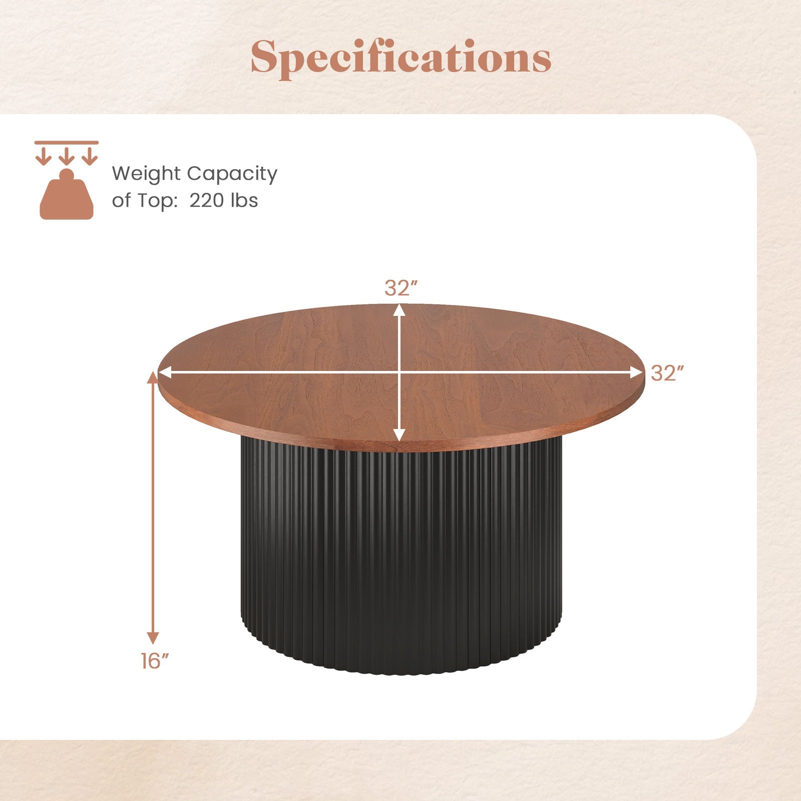 Round Coffee Table with Solid Wood Frame and Wooden Top-Walnut