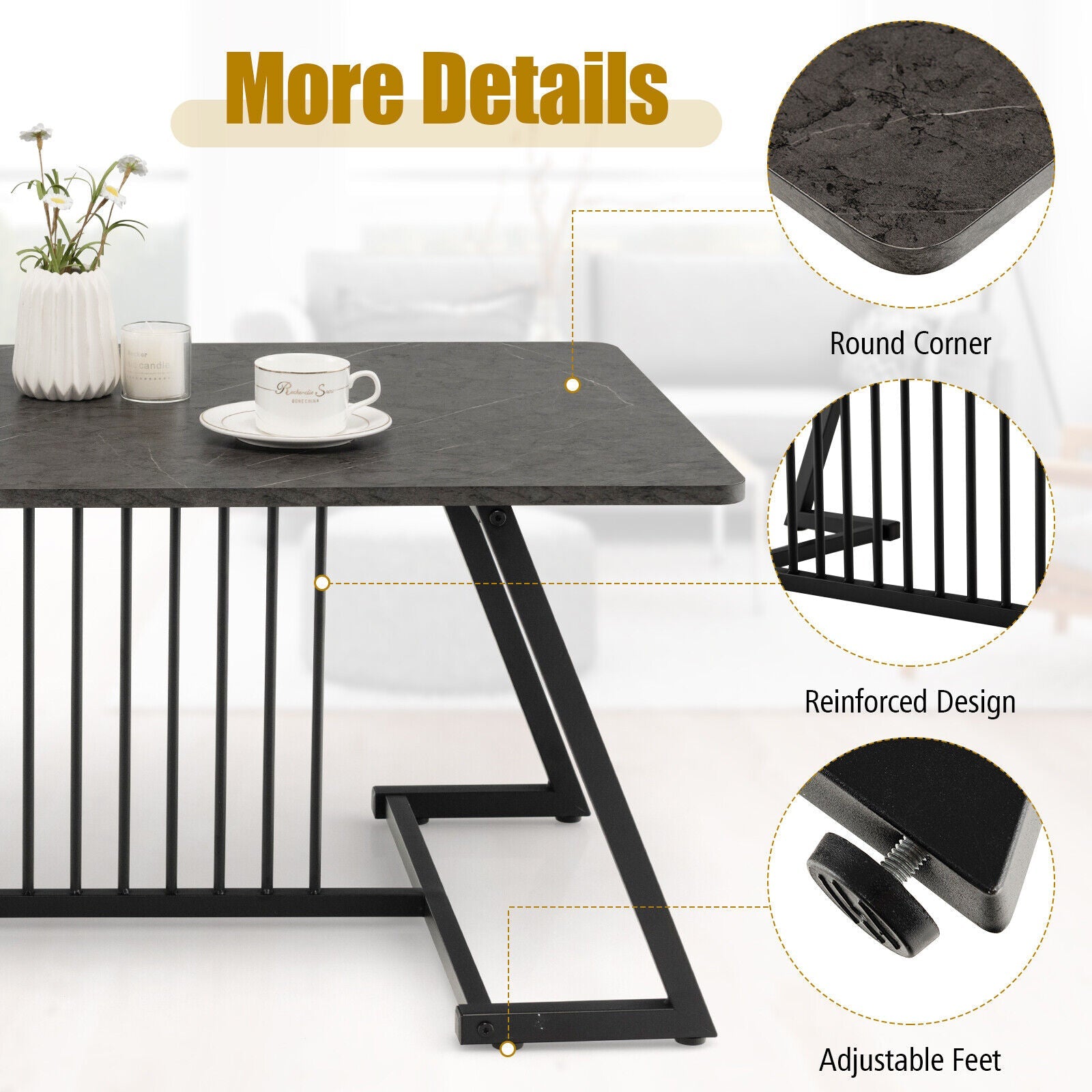 48 Inch Modern Style Coffee Table with Spacious Tabletop for Living Room-Black