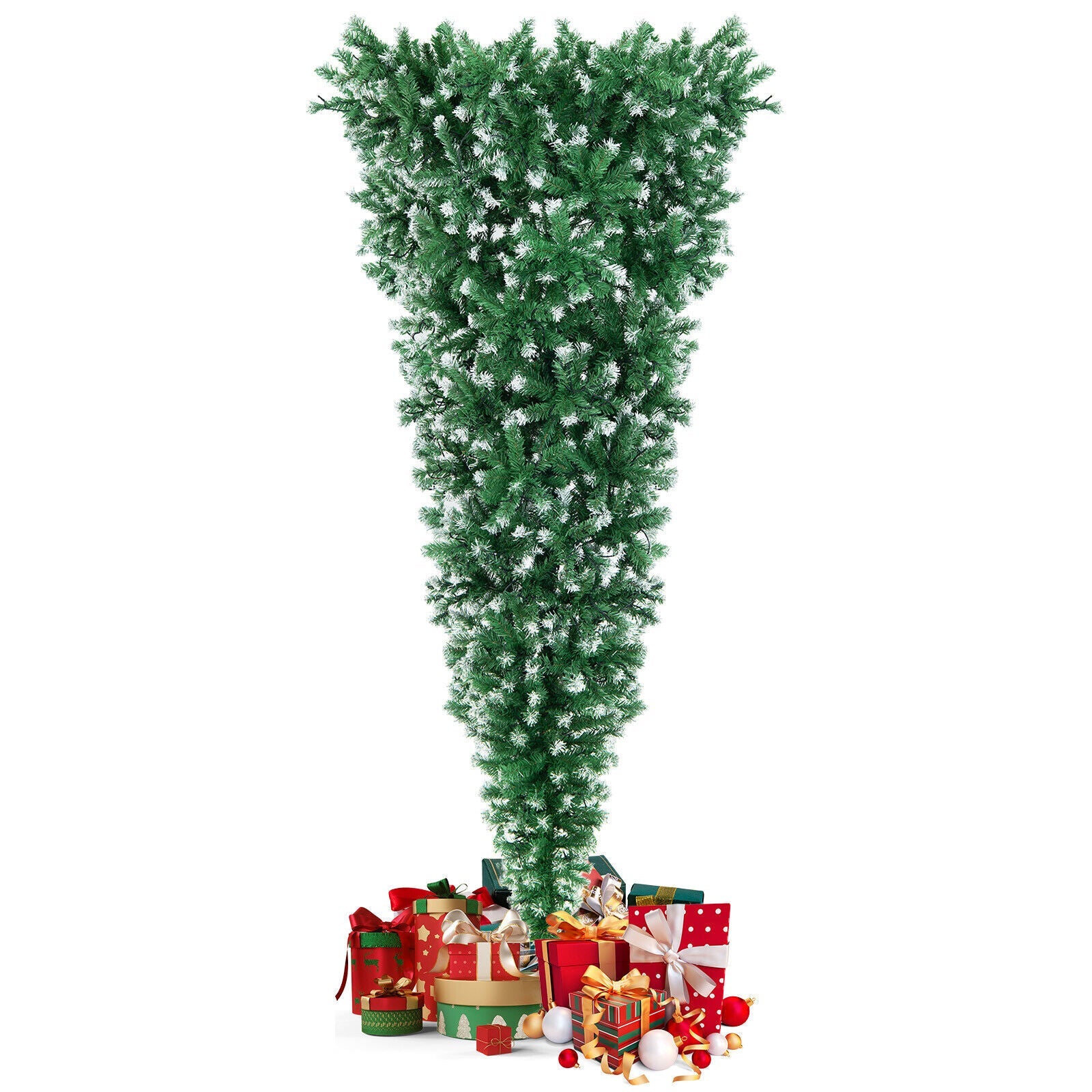 7.5 Feet Pre-Lit Snowy Upside Down Christmas Tree 1100 Tips