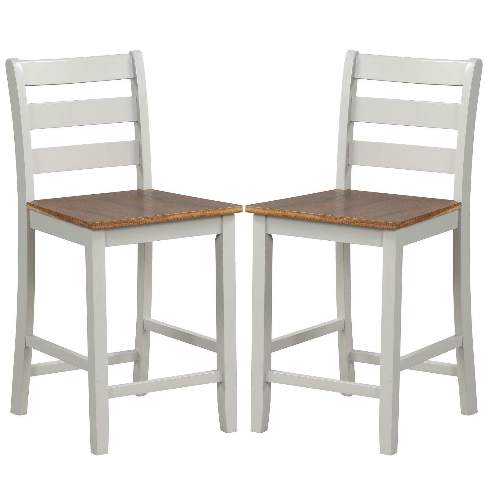 Set of 2 Counter Bar Stool with Inclined Backrest and Footrest-Gray