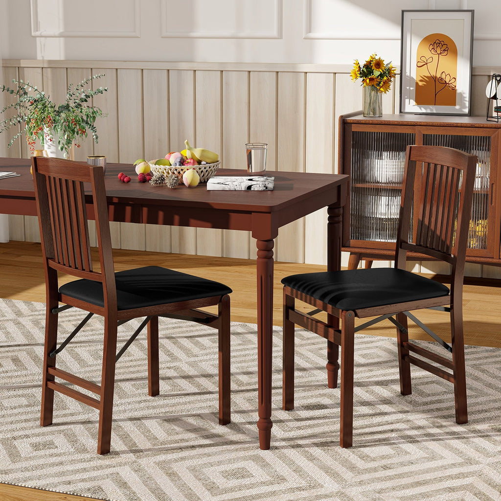 Set of 2 Foldable Upholstered Kitchen Chairs with Padded Seat-Brown