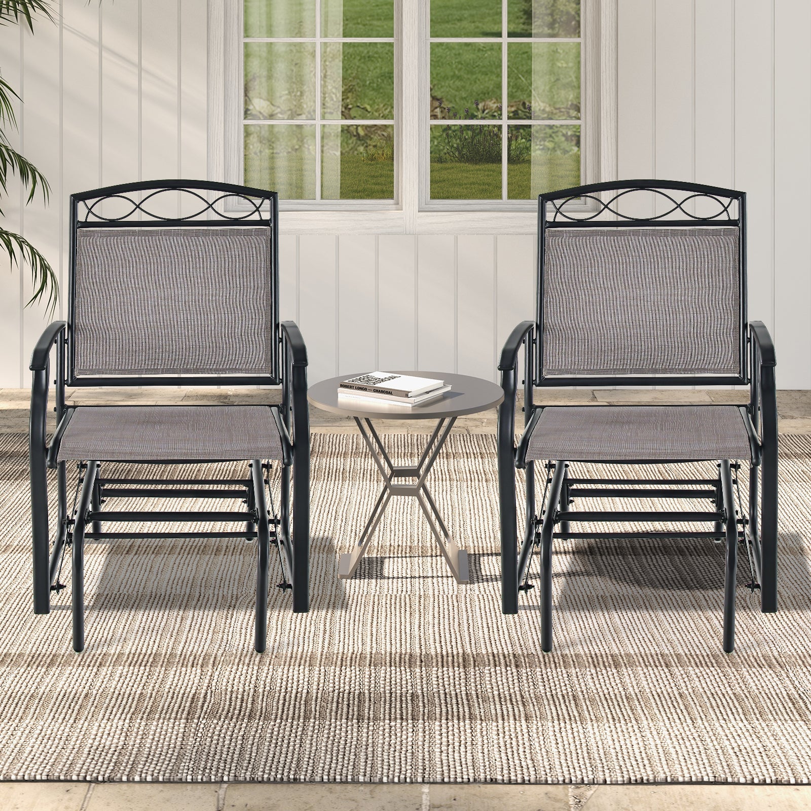 Set of 2 Outdoor Metal Glider Armchairs with Weather-resistant Fabric