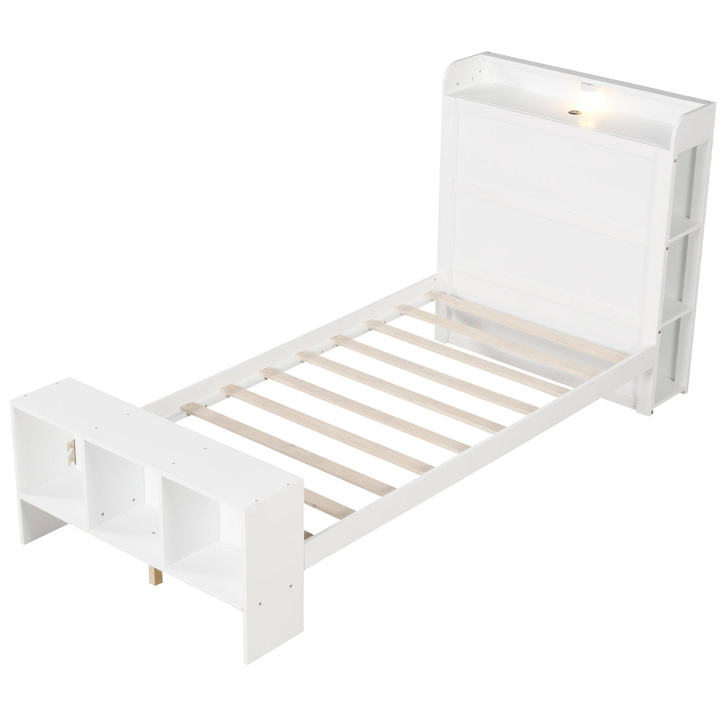 Full Size Bed Frame with 2 USB Ports with Storage Headboard and Lights