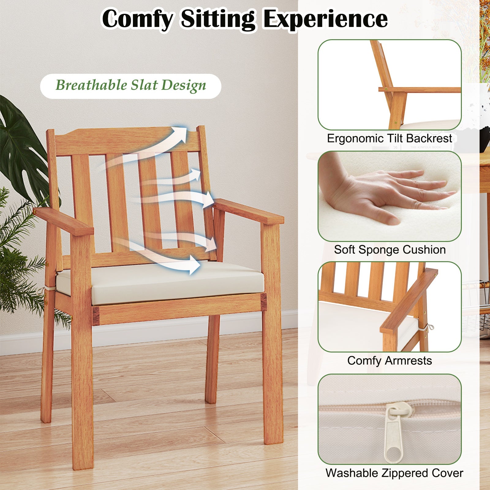 6 Pieces Patio Dining Table Set 63‚Äù Rectangle Table with 4 Acacia Wood Armchairs and Backless Bench