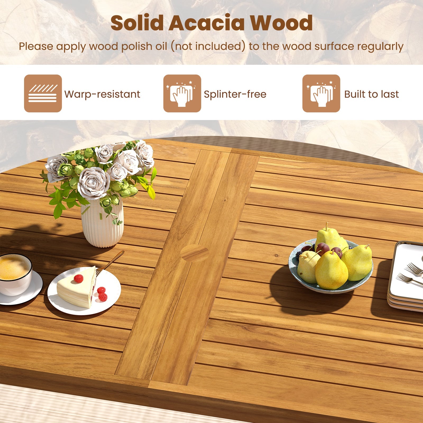 6 Pieces Patio Dining Table Set 63‚Äù Rectangle Table with 4 Acacia Wood Armchairs and Backless Bench