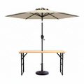 3-Piece Patio Picnic Table Set: Adjustable Wooden Picnic Table + Umbrella + Umbrella Base