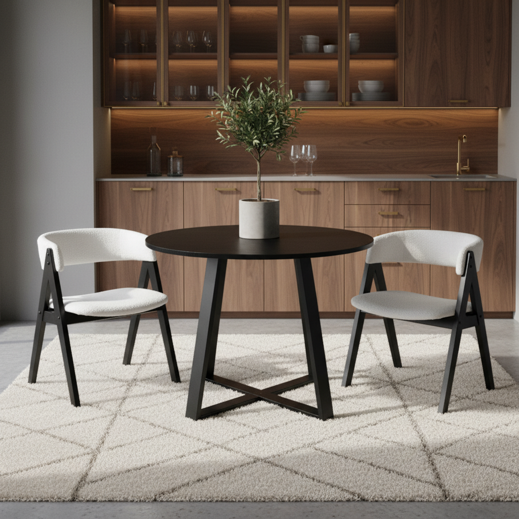 3-Piece Mid-Century Dining Set with 36‚Äù Round Pedestal Table and 2 Sherpa Upholstered Chairs