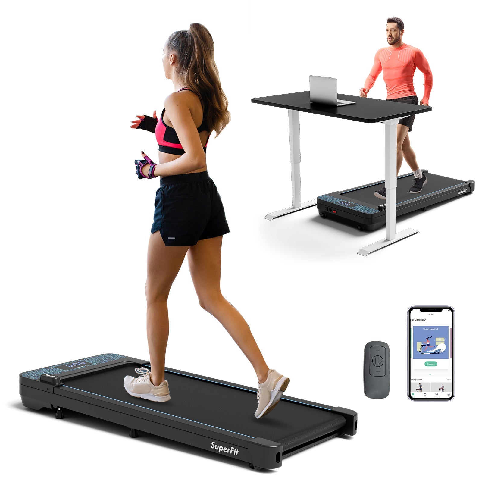 Walking Pad with 300 lbs Weight Capacity and Remote Control for Home-Black