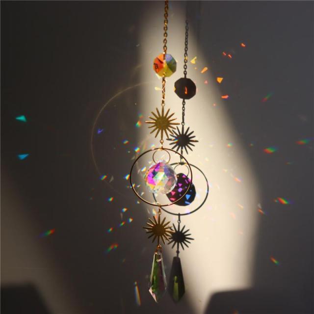 White Sun-catcher Hanging Crystals  Wind Chime Star Moon Crystal Décor with Prism Glasses Pendant Colorful Dream Catcher Indoor Window Rainbow Maker Plated Glass Crafts Hanging Pendant Ornaments Car Home Garden Decor