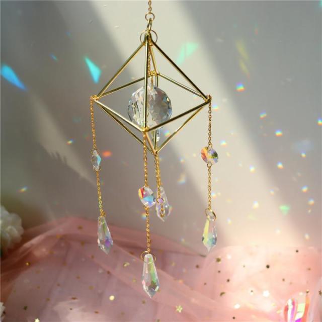 White Sun-catcher Hanging Crystals  Wind Chime Star Moon Crystal Décor with Prism Glasses Pendant Colorful Dream Catcher Indoor Window Rainbow Maker Plated Glass Crafts Hanging Pendant Ornaments Car Home Garden Decor