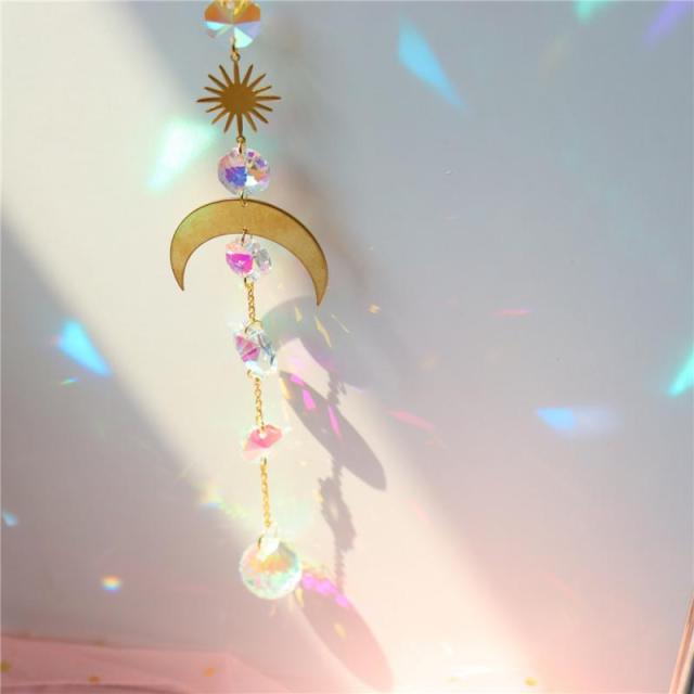 White Sun-catcher Hanging Crystals  Wind Chime Star Moon Crystal Décor with Prism Glasses Pendant Colorful Dream Catcher Indoor Window Rainbow Maker Plated Glass Crafts Hanging Pendant Ornaments Car Home Garden Decor