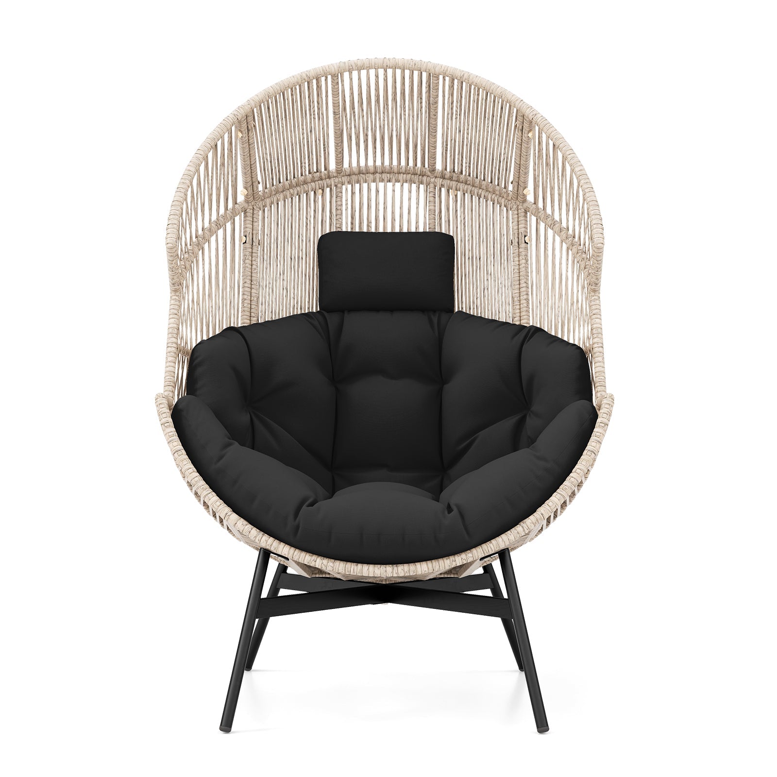 Wicker Oversized Egg Style Chair with Cushions and Headrest