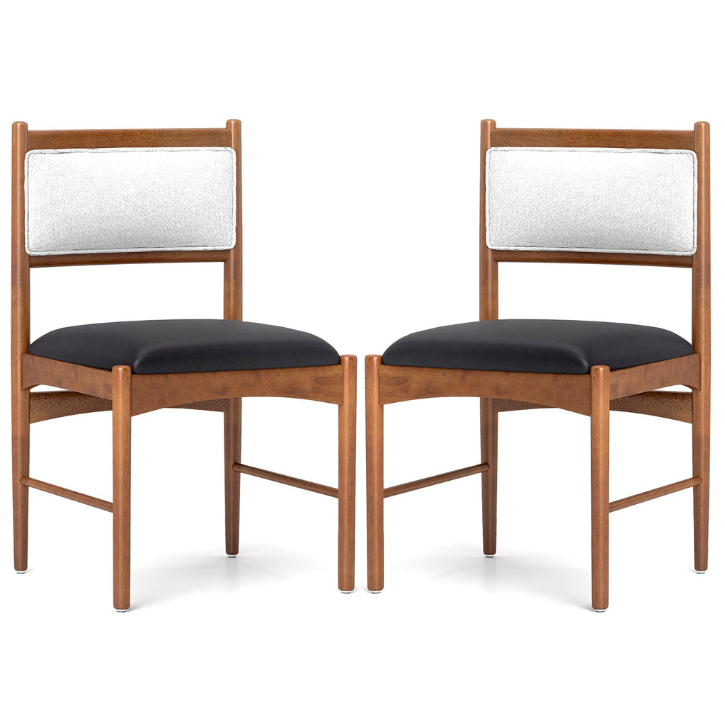 Wooden Dining Chair Set of 2 with Rubber Wood Frame and Faux Sherpa Backrest-Walnut