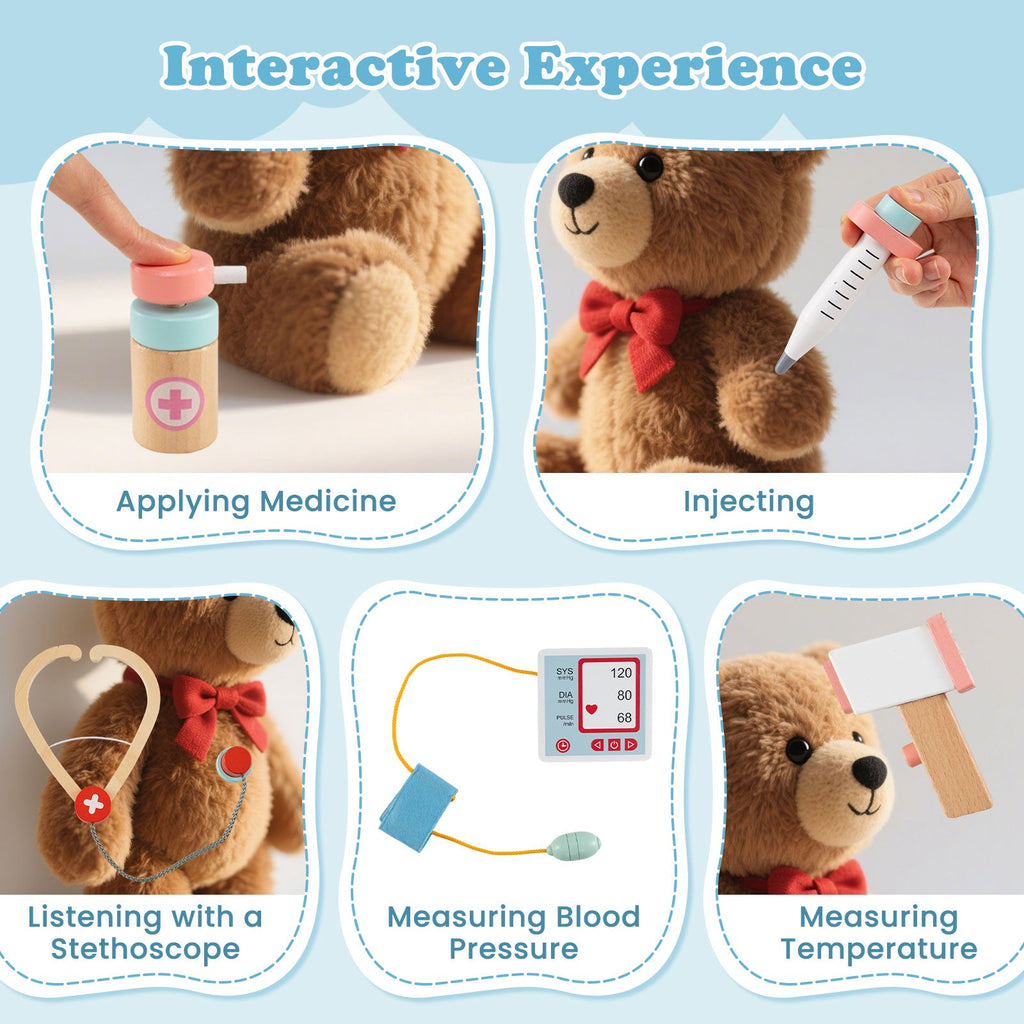 Wooden Doctor Playset with Stethoscope for Toddlers over 3 Years Old